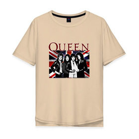 Мужская футболка хлопок Oversize с принтом Queen band в Санкт-Петербурге, 100% хлопок | свободный крой, круглый ворот, “спинка” длиннее передней части | england | freddie | mercury | queen   легендарная рок группаqueen | фредди меркьури