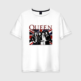 Женская футболка хлопок Oversize с принтом Queen band в Санкт-Петербурге, 100% хлопок | свободный крой, круглый ворот, спущенный рукав, длина до линии бедер
 | england | freddie | mercury | queen   легендарная рок группаqueen | фредди меркьури