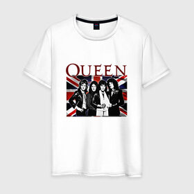 Мужская футболка хлопок с принтом Queen band в Санкт-Петербурге, 100% хлопок | прямой крой, круглый вырез горловины, длина до линии бедер, слегка спущенное плечо. | Тематика изображения на принте: england | freddie | mercury | queen   легендарная рок группаqueen | фредди меркьури