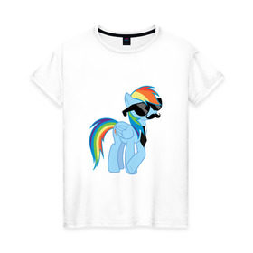 Женская футболка хлопок с принтом Rainbow Dash в Санкт-Петербурге, 100% хлопок | прямой крой, круглый вырез горловины, длина до линии бедер, слегка спущенное плечо | mlp | pony | rainbow dash | пони | радуга | рэйнбоу | усы