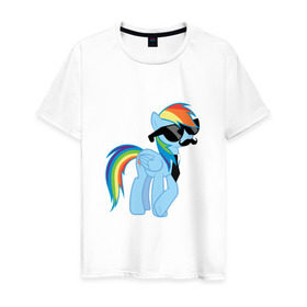 Мужская футболка хлопок с принтом Rainbow Dash в Санкт-Петербурге, 100% хлопок | прямой крой, круглый вырез горловины, длина до линии бедер, слегка спущенное плечо. | mlp | pony | rainbow dash | пони | радуга | рэйнбоу | усы