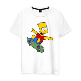 Мужская футболка хлопок с принтом Барт на скейте в Санкт-Петербурге, 100% хлопок | прямой крой, круглый вырез горловины, длина до линии бедер, слегка спущенное плечо. | барт на скейте bart simpson симпсон скейтборд