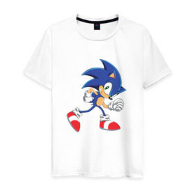 Мужская футболка хлопок с принтом Sonic the Hedgehog в Санкт-Петербурге, 100% хлопок | прямой крой, круглый вырез горловины, длина до линии бедер, слегка спущенное плечо. | sonic | sonic the hedgehogсега | олдскул | соник