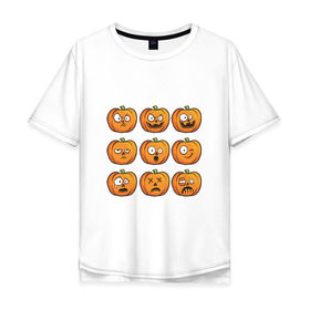 Мужская футболка хлопок Oversize с принтом Набор тыкв (Хеллоуин) в Санкт-Петербурге, 100% хлопок | свободный крой, круглый ворот, “спинка” длиннее передней части | halloween | мистика | смайл | тыква | ужас | хеллоуин