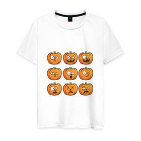 Мужская футболка хлопок с принтом Набор тыкв (Хеллоуин) в Санкт-Петербурге, 100% хлопок | прямой крой, круглый вырез горловины, длина до линии бедер, слегка спущенное плечо. | halloween | мистика | смайл | тыква | ужас | хеллоуин