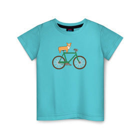 Детская футболка хлопок с принтом Корги на велосипеде в Санкт-Петербурге, 100% хлопок | круглый вырез горловины, полуприлегающий силуэт, длина до линии бедер | Тематика изображения на принте: велосипед | корги | собака