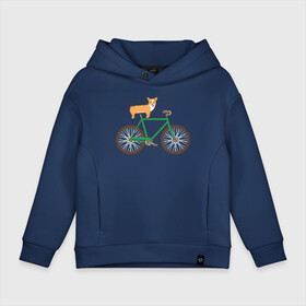 Детское худи Oversize хлопок с принтом Корги на велосипеде в Санкт-Петербурге, френч-терри — 70% хлопок, 30% полиэстер. Мягкий теплый начес внутри —100% хлопок | боковые карманы, эластичные манжеты и нижняя кромка, капюшон на магнитной кнопке | велосипед | корги | собака