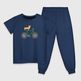 Детская пижама хлопок с принтом Корги на велосипеде в Санкт-Петербурге, 100% хлопок |  брюки и футболка прямого кроя, без карманов, на брюках мягкая резинка на поясе и по низу штанин
 | велосипед | корги | собака