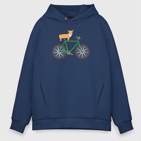 Мужское худи Oversize хлопок с принтом Корги на велосипеде в Санкт-Петербурге, френч-терри — 70% хлопок, 30% полиэстер. Мягкий теплый начес внутри —100% хлопок | боковые карманы, эластичные манжеты и нижняя кромка, капюшон на магнитной кнопке | велосипед | корги | собака