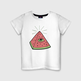 Детская футболка хлопок с принтом Арбуз в Санкт-Петербурге, 100% хлопок | круглый вырез горловины, полуприлегающий силуэт, длина до линии бедер | арбуз | масоны | пирамида | фрукт | ягода