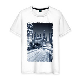 Мужская футболка хлопок с принтом Ночной город в Санкт-Петербурге, 100% хлопок | прямой крой, круглый вырез горловины, длина до линии бедер, слегка спущенное плечо. | америка | мегаполис | ночь | столица | сша