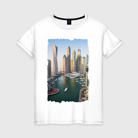 Женская футболка хлопок с принтом Дубай (ОАЭ) в Санкт-Петербурге, 100% хлопок | прямой крой, круглый вырез горловины, длина до линии бедер, слегка спущенное плечо | 