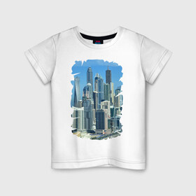 Детская футболка хлопок с принтом Дубай в Санкт-Петербурге, 100% хлопок | круглый вырез горловины, полуприлегающий силуэт, длина до линии бедер | Тематика изображения на принте: dubai | арабские эмираты | мегаполис