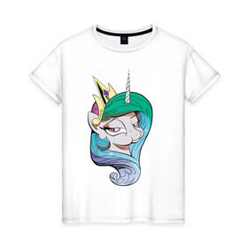 Женская футболка хлопок с принтом Princess Celestia в Санкт-Петербурге, 100% хлопок | прямой крой, круглый вырез горловины, длина до линии бедер, слегка спущенное плечо | celestia | mlp | pony | unicorn | пони | селестия