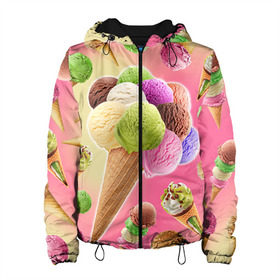 Женская куртка 3D с принтом Мороженое в Санкт-Петербурге, ткань верха — 100% полиэстер, подклад — флис | прямой крой, подол и капюшон оформлены резинкой с фиксаторами, два кармана без застежек по бокам, один большой потайной карман на груди. Карман на груди застегивается на липучку | cream | ice | icecream | вкусная | еда | мороженое | рожок