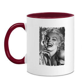 Кружка двухцветная с принтом Marilyn Monroe в Санкт-Петербурге, керамика | объем — 330 мл, диаметр — 80 мм. Цветная ручка и кайма сверху, в некоторых цветах — вся внутренняя часть | marilyn monroe | актриса | мэрилин монро | певица