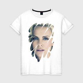 Женская футболка хлопок с принтом Шарлиз Терон в Санкт-Петербурге, 100% хлопок | прямой крой, круглый вырез горловины, длина до линии бедер, слегка спущенное плечо | 