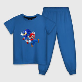 Детская пижама хлопок с принтом Sonic and Mario в Санкт-Петербурге, 100% хлопок |  брюки и футболка прямого кроя, без карманов, на брюках мягкая резинка на поясе и по низу штанин
 | nintendo | марио | нинтендо