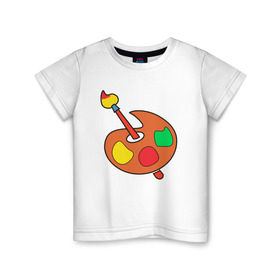 Детская футболка хлопок с принтом Палитра в Санкт-Петербурге, 100% хлопок | круглый вырез горловины, полуприлегающий силуэт, длина до линии бедер | кисть | краски | палитра | рисование