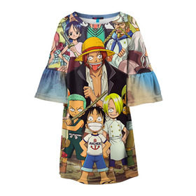 Детское платье 3D с принтом One Piece в Санкт-Петербурге, 100% полиэстер | прямой силуэт, чуть расширенный к низу. Круглая горловина, на рукавах — воланы | anime | one piece | аниме | ван пис
