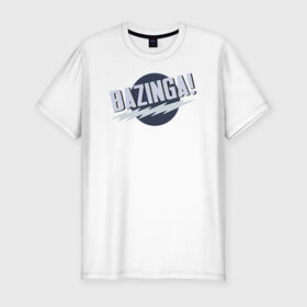 Мужская футболка премиум с принтом Black Big Bang Theory Bazinga в Санкт-Петербурге, 92% хлопок, 8% лайкра | приталенный силуэт, круглый вырез ворота, длина до линии бедра, короткий рукав | Тематика изображения на принте: black big bang theory bazinga теория большого