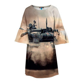 Детское платье 3D с принтом Танк в Санкт-Петербурге, 100% полиэстер | прямой силуэт, чуть расширенный к низу. Круглая горловина, на рукавах — воланы | армия | войска | сила | танк | танки | танкист | танковые войска