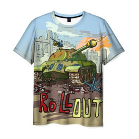 Мужская футболка 3D с принтом Танк roll out в Санкт-Петербурге, 100% полиэфир | прямой крой, круглый вырез горловины, длина до линии бедер | roll out | армия | войска | сила | танк | танки | танкист | танковые войска