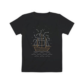 Детская футболка хлопок с принтом Звездный корабль в Санкт-Петербурге, 100% хлопок | круглый вырез горловины, полуприлегающий силуэт, длина до линии бедер | волны | звезды | корабль | море | паруса | созвездия
