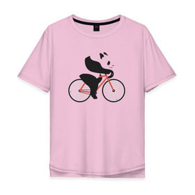 Мужская футболка хлопок Oversize с принтом Панда на велосипеде в Санкт-Петербурге, 100% хлопок | свободный крой, круглый ворот, “спинка” длиннее передней части | панда