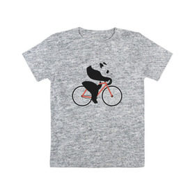 Детская футболка хлопок с принтом Панда на велосипеде в Санкт-Петербурге, 100% хлопок | круглый вырез горловины, полуприлегающий силуэт, длина до линии бедер | панда