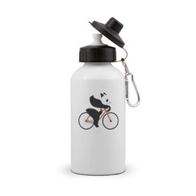Бутылка спортивная с принтом Панда на велосипеде в Санкт-Петербурге, металл | емкость — 500 мл, в комплекте две пластиковые крышки и карабин для крепления | панда