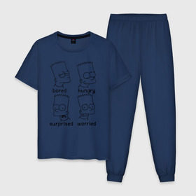 Мужская пижама хлопок с принтом Bart Emotions в Санкт-Петербурге, 100% хлопок | брюки и футболка прямого кроя, без карманов, на брюках мягкая резинка на поясе и по низу штанин
 | emotions bart simpson барт симпсон эмоции