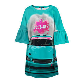 Детское платье 3D с принтом 2 JZ GTE в Санкт-Петербурге, 100% полиэстер | прямой силуэт, чуть расширенный к низу. Круглая горловина, на рукавах — воланы | 2jz gte | altezza | drift | jdm | toyota | альтеза | гонка | ждм