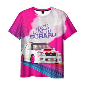 Мужская футболка 3D с принтом Subaru в Санкт-Петербурге, 100% полиэфир | прямой крой, круглый вырез горловины, длина до линии бедер | drag | eat | ej20 | forester | jdm | rainbow | sf5 | sleep | subaru | субару | супердрифтбитва | форестер