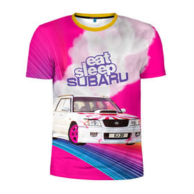 Мужская футболка 3D спортивная с принтом Subaru в Санкт-Петербурге, 100% полиэстер с улучшенными характеристиками | приталенный силуэт, круглая горловина, широкие плечи, сужается к линии бедра | drag | eat | ej20 | forester | jdm | rainbow | sf5 | sleep | subaru | субару | супердрифтбитва | форестер