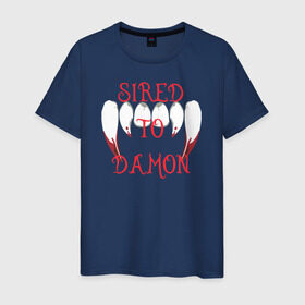 Мужская футболка хлопок с принтом Sired to damon в Санкт-Петербурге, 100% хлопок | прямой крой, круглый вырез горловины, длина до линии бедер, слегка спущенное плечо. | 