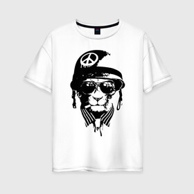 Женская футболка хлопок Oversize с принтом Pacific cat в Санкт-Петербурге, 100% хлопок | свободный крой, круглый ворот, спущенный рукав, длина до линии бедер
 | Тематика изображения на принте: кот | крутой кот | лев | пацифик