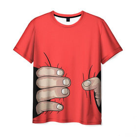 Мужская футболка 3D с принтом Рука в Санкт-Петербурге, 100% полиэфир | прямой крой, круглый вырез горловины, длина до линии бедер | обхват | пальцы | рука | талия