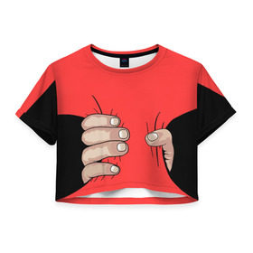 Женская футболка 3D укороченная с принтом Рука в Санкт-Петербурге, 100% полиэстер | круглая горловина, длина футболки до линии талии, рукава с отворотами | обхват | пальцы | рука | талия