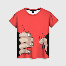 Женская футболка 3D с принтом Рука в Санкт-Петербурге, 100% полиэфир ( синтетическое хлопкоподобное полотно) | прямой крой, круглый вырез горловины, длина до линии бедер | обхват | пальцы | рука | талия