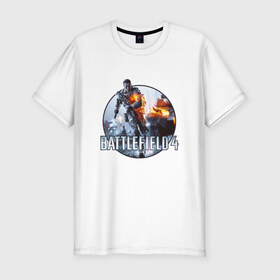 Мужская футболка премиум с принтом Battlefield 4 в Санкт-Петербурге, 92% хлопок, 8% лайкра | приталенный силуэт, круглый вырез ворота, длина до линии бедра, короткий рукав | логотип battlefield 4bf battlefield