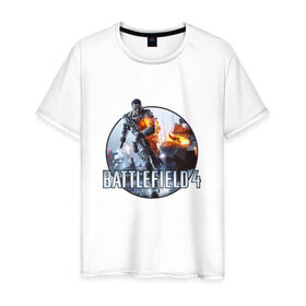 Мужская футболка хлопок с принтом Battlefield 4 в Санкт-Петербурге, 100% хлопок | прямой крой, круглый вырез горловины, длина до линии бедер, слегка спущенное плечо. | логотип battlefield 4bf battlefield