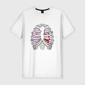 Мужская футболка премиум с принтом Грудная клетка в Санкт-Петербурге, 92% хлопок, 8% лайкра | приталенный силуэт, круглый вырез ворота, длина до линии бедра, короткий рукав | Тематика изображения на принте: лёгкие | органы | рёбра | сердце