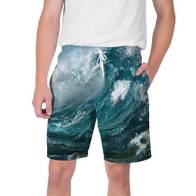 Мужские шорты 3D с принтом Волна в Санкт-Петербурге,  полиэстер 100% | прямой крой, два кармана без застежек по бокам. Мягкая трикотажная резинка на поясе, внутри которой широкие завязки. Длина чуть выше колен | вода | волны | море | пейзаж