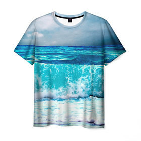 Мужская футболка 3D с принтом Волны в Санкт-Петербурге, 100% полиэфир | прямой крой, круглый вырез горловины, длина до линии бедер | Тематика изображения на принте: берег | вода | волны | море | пейзаж | прилив