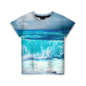 Детская футболка 3D с принтом Волны в Санкт-Петербурге, 100% гипоаллергенный полиэфир | прямой крой, круглый вырез горловины, длина до линии бедер, чуть спущенное плечо, ткань немного тянется | берег | вода | волны | море | пейзаж | прилив
