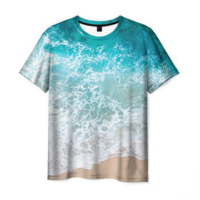 Мужская футболка 3D с принтом Берег в Санкт-Петербурге, 100% полиэфир | прямой крой, круглый вырез горловины, длина до линии бедер | Тематика изображения на принте: берег | вода | волны | море | пляж | прилив