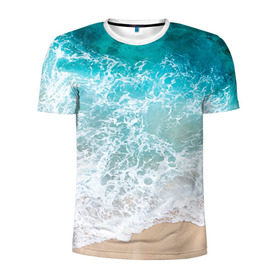 Мужская футболка 3D спортивная с принтом Берег в Санкт-Петербурге, 100% полиэстер с улучшенными характеристиками | приталенный силуэт, круглая горловина, широкие плечи, сужается к линии бедра | Тематика изображения на принте: берег | вода | волны | море | пляж | прилив