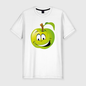 Мужская футболка премиум с принтом Яблоко в Санкт-Петербурге, 92% хлопок, 8% лайкра | приталенный силуэт, круглый вырез ворота, длина до линии бедра, короткий рукав | смайлик | улыбка | фрукты | яблоко | яблокосмайл
