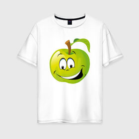 Женская футболка хлопок Oversize с принтом Яблоко в Санкт-Петербурге, 100% хлопок | свободный крой, круглый ворот, спущенный рукав, длина до линии бедер
 | смайлик | улыбка | фрукты | яблоко | яблокосмайл